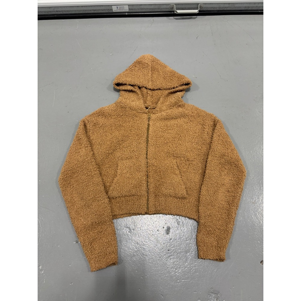 Skims Cozy Knit Zip Up Hoodie Camel Brown Boucle Cropped Jacket S/M